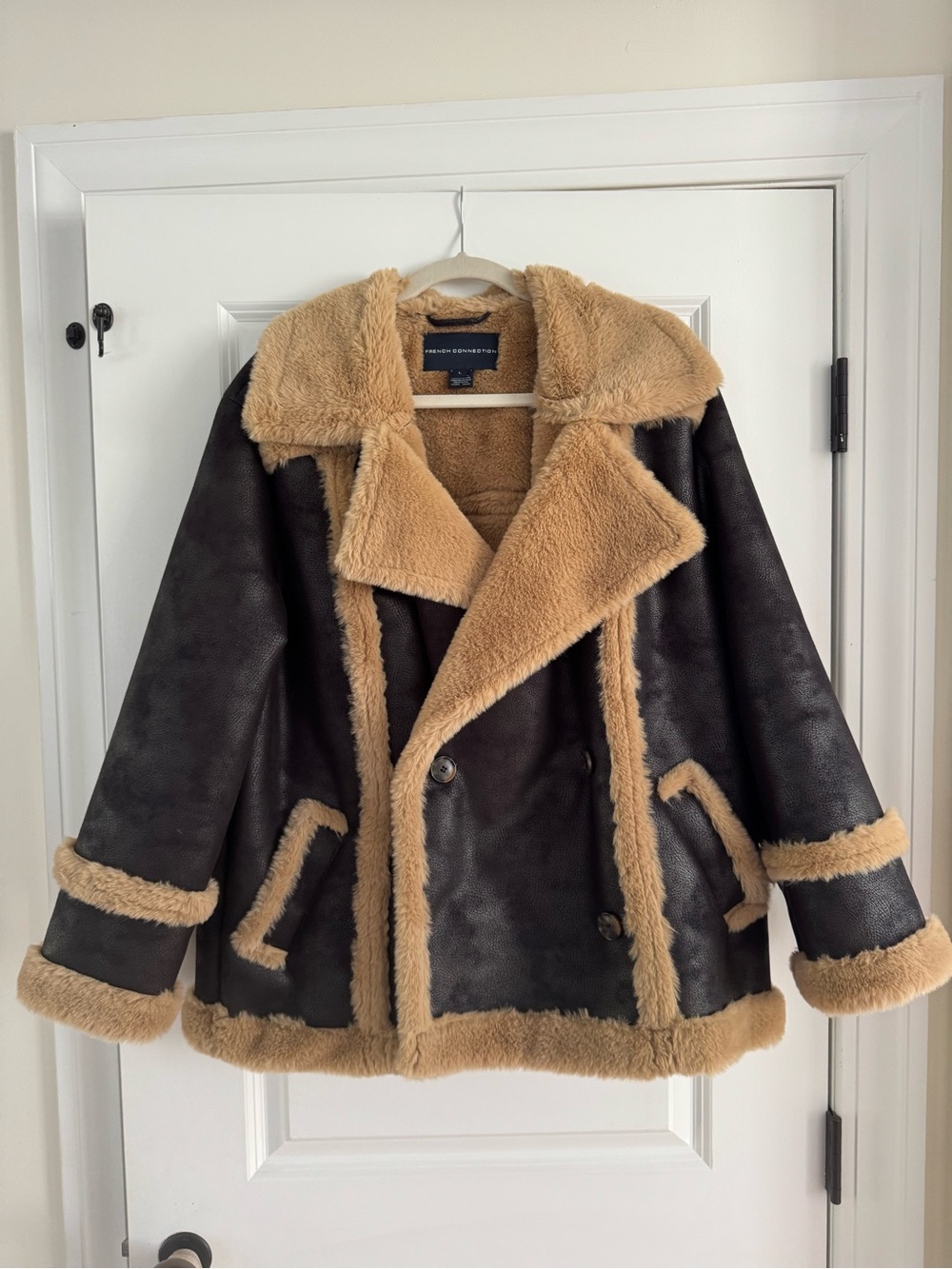 Never worn French Connection Faux Leather & Faux Fur Bomber Jacket